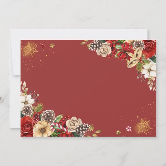 クリスマス冬の赤い金ゴールドポインセチア日付を保存 招待状 (裏面)