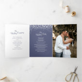 クリスマス冬の降雪グラフィック結婚式青 三つ折りプログラム (内部)