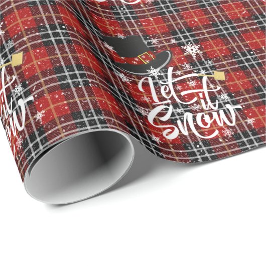 クリスマス冬の雪だるまそれを雪の赤い格子戸 ラッピングペーパー (ロールコーナー)