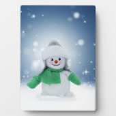 クリスマス冬の雪だるま スリップリージョー 緑のマフラー メンズ フォトプラーク (正面)