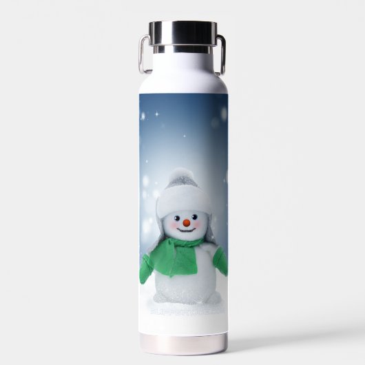 クリスマス冬の雪だるま スリップリージョー 緑のマフラー m ウォーターボトル (正面)