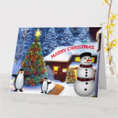 クリスマス冬の雪だるま&ペンギンのフレンド カード (黄色い花)