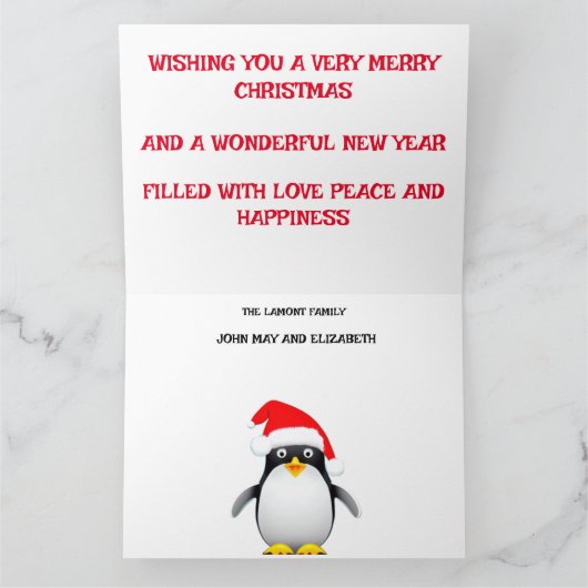 クリスマス冬の雪と木とペンギンの家族 カード (内部)