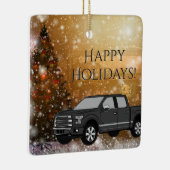 クリスマス冬の雪のシーンでブラックトラック セラミックオーナメント (右)