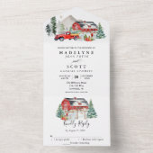 クリスマス冬の雪のバーンカントリーウェディング オールインワン招待状 (内側)