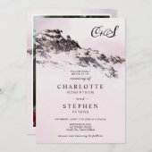 クリスマス冬の雪の山のピンク結婚の写真 招待状 (正面/裏面)