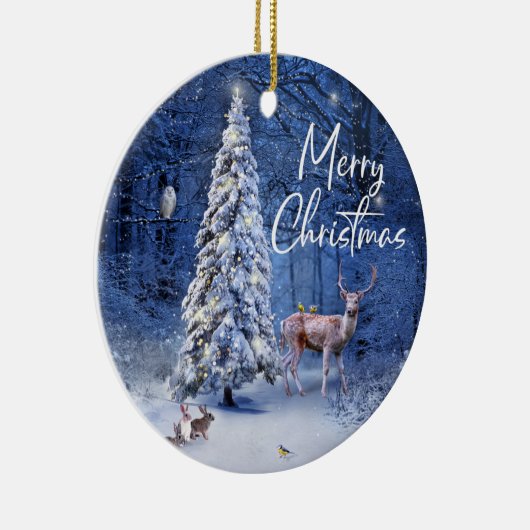 クリスマス冬の雪の木のライト セラミックオーナメント (右)