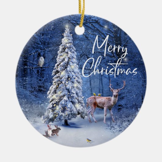 クリスマス冬の雪の木のライト セラミックオーナメント (正面)