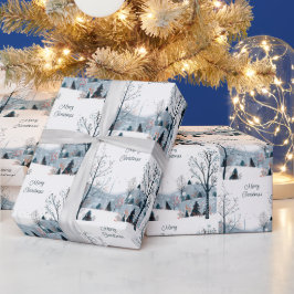 クリスマス冬の雪の風景メリークリスマス ラッピングペーパー