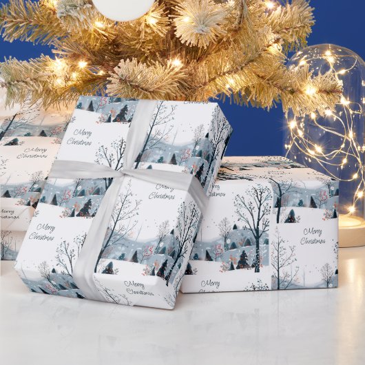 クリスマス冬の雪の風景メリークリスマス ラッピングペーパー (クリスマス)