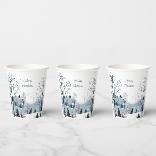 クリスマス冬の雪の風景メリークリスマス 紙コップ (複数)
