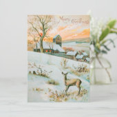 クリスマス冬の雪景色と鹿 シーズンカード (スタンド正面)