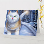 クリスマス冬の雪猫 カード (黄色い花)