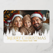 クリスマス冬の風景家族写真 箔シーズンカード (正面)