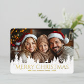 クリスマス冬の風景家族写真 箔シーズンカード (立ち正面)