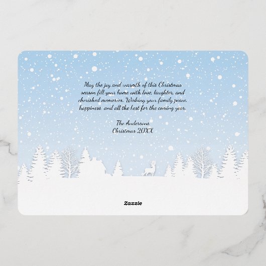 クリスマス冬の風景家族写真 箔シーズンカード (裏面)