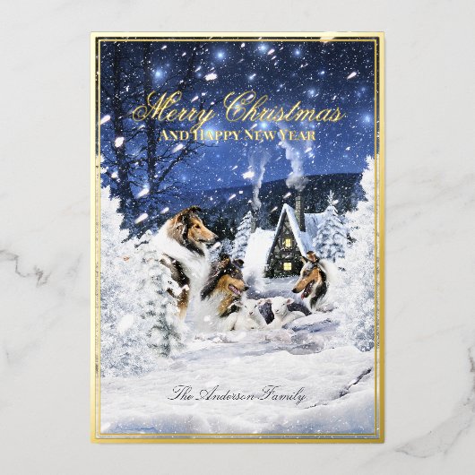 クリスマス冬の魔法、ラフ・コリー&ランブス – 箔シーズンカード (正面)
