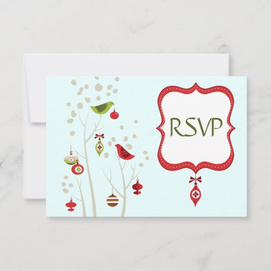 クリスマス冬の鳥の結婚式RSVPカード 出欠カード (正面)