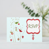 クリスマス冬の鳥の結婚式RSVPカード 出欠カード (スタンド正面)