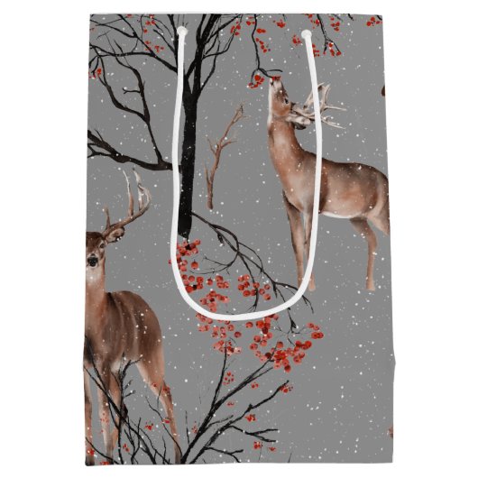クリスマス冬の鹿と鳥ミディアム抱き枕 ミディアムペーパーバッグ (裏面)