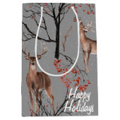 クリスマス冬の鹿と鳥ミディアム抱き枕 ミディアムペーパーバッグ (正面)