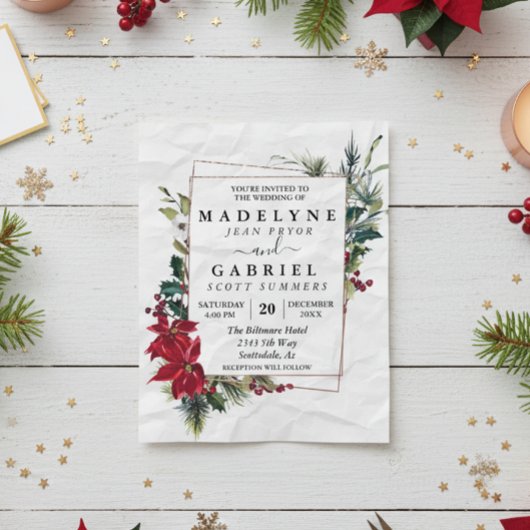 クリスマス冬エレガントポインセチア結婚ブラック チラシ