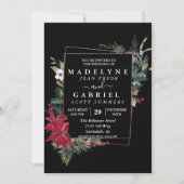 クリスマス冬エレガントポインセチア結婚ブラック 招待状 (正面)