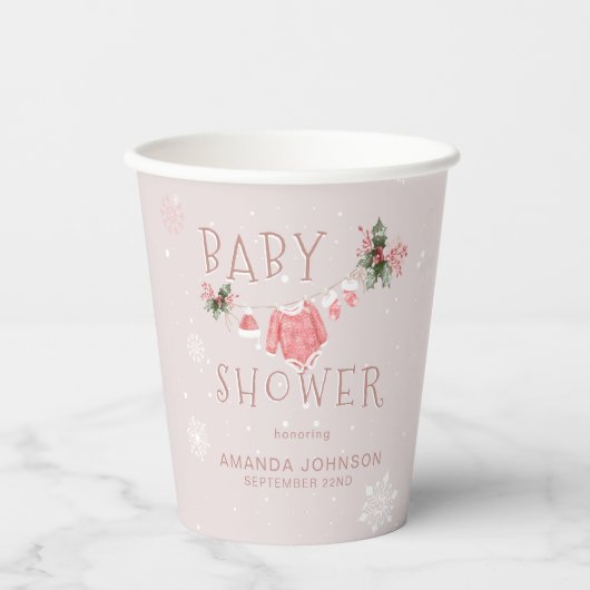 クリスマス冬ベビーシャワー外は寒い 紙コップ (正面)