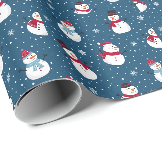 クリスマス冬雪だるまカスタマイズ可能モノグラム ラッピングペーパー (ロールコーナー)