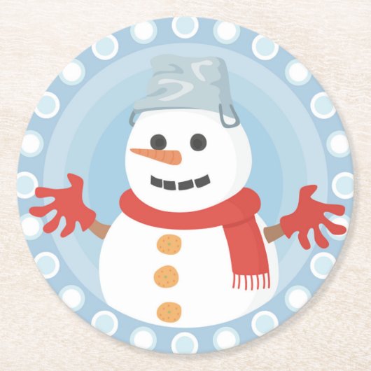 クリスマス冬雪だるま ラウンドペーパーコースター (正面)