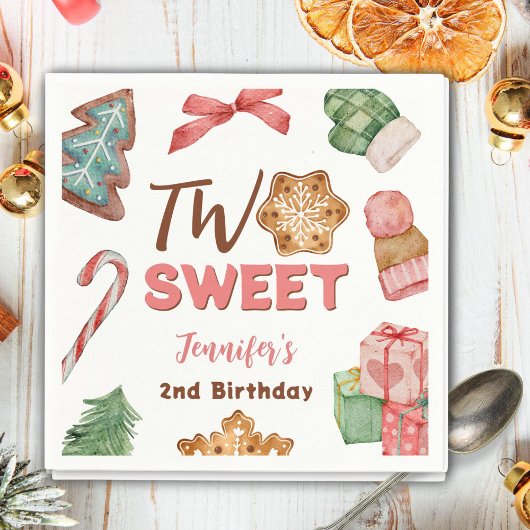 クリスマス冬2nd誕生日ガールカワイクッキー スタンダードカクテルナプキン