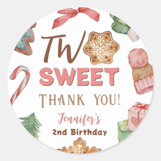 クリスマス冬2nd誕生日ガールカワイクッキー ラウンドシール (正面)