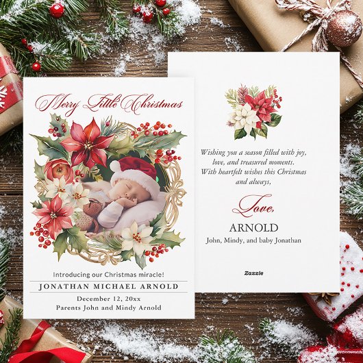 クリスマス出生のお知らせ ポインセチア 写真入り シーズンカード