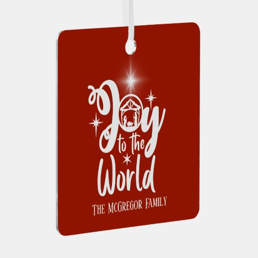 クリスマス出生の世界への喜び赤と白 メタルオーナメント (正面右)