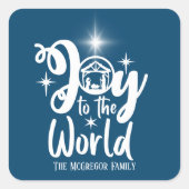 クリスマス出生の喜びワールドブルー&ホワイト スクエアシール (正面)