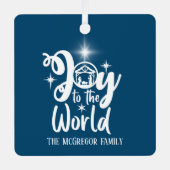 クリスマス出生の喜びワールドブルー&ホワイト メタルオーナメント (正面)