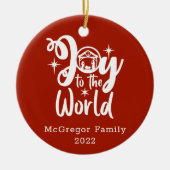 クリスマス出生の喜び世界赤と白 セラミックオーナメント (正面)