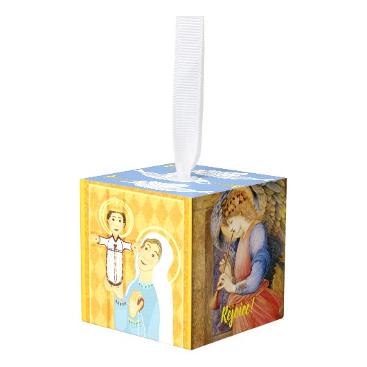 クリスマス出生イエスとマリアと天使 キューブオーナメント (正面アングル)