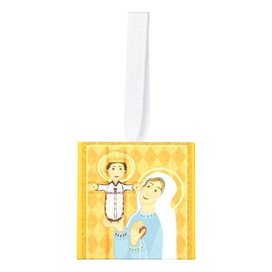 クリスマス出生イエスとマリアと天使 キューブオーナメント (正面)