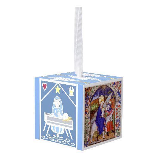 クリスマス出生イエスとマリアと天使 キューブオーナメント (裏面アングル)