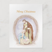 クリスマス出生イエスメリージョセフウォータカラー シーズンポストカード (正面)