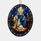 クリスマス出生シーンのステンドグラス セラミックオーナメント (右)