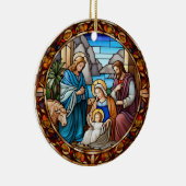 クリスマス出生シーンのステンドグラス セラミックオーナメント (右)