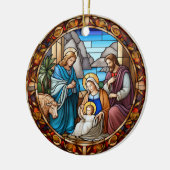 クリスマス出生シーンのステンドグラス セラミックオーナメント (左)