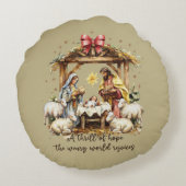 クリスマス出生シーンタン/金ゴールド ラウンドクッション (裏面)