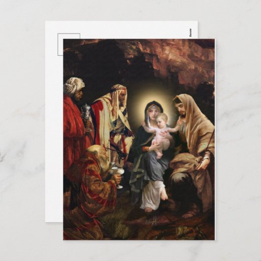 クリスマス出生シーンベビーイエスヴィンテージ シーズンポストカード (正面/裏面)