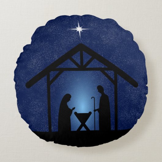 クリスマス出生シーン宗教 ラウンドクッション (正面)