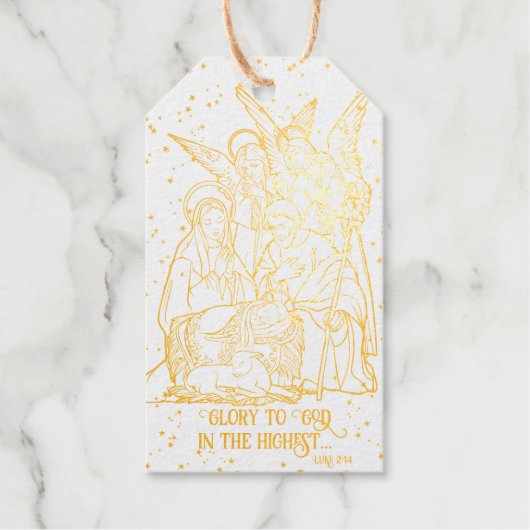 クリスマス出生シーン聖書の聖句の神への栄光 ギフトタグ (正面)
