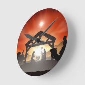 クリスマス出生シーン ラウンド壁時計 (傾斜)