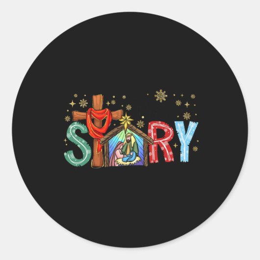 クリスマス出生シーンJesus Cross True Story Xm ラウンドシール (正面)